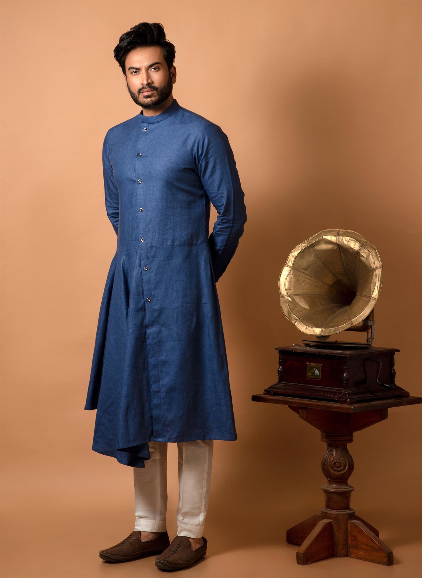 blue-linen-flared-kurta-set