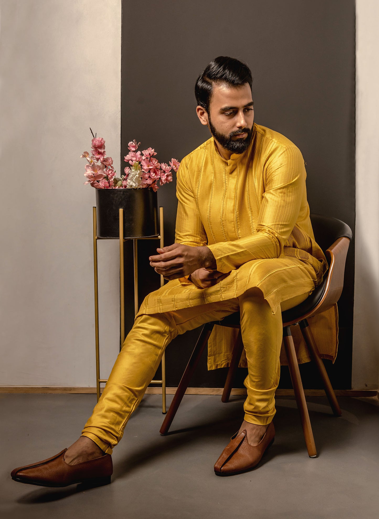 mustard-pintuck-kurta-set