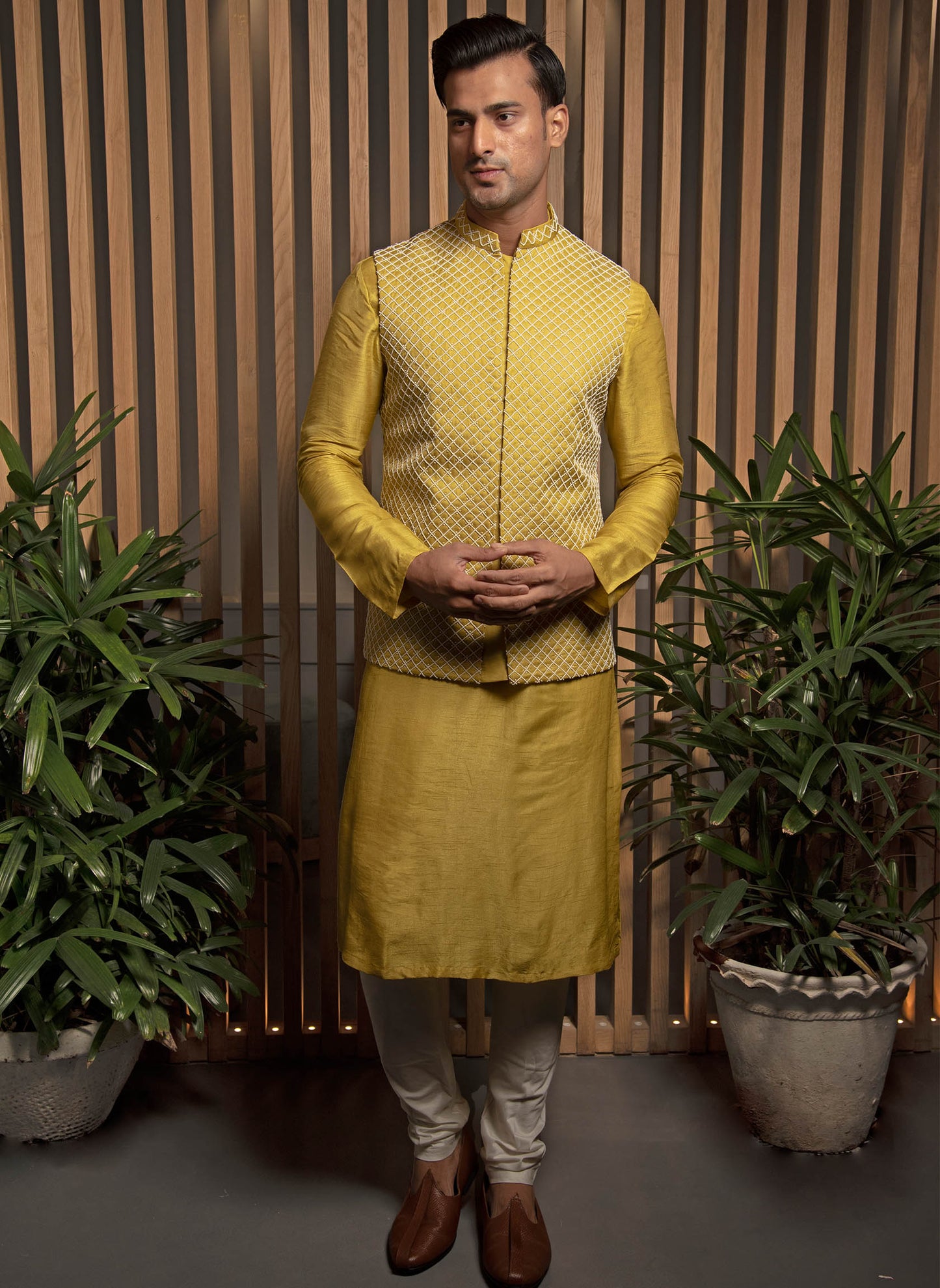 warm-olive-embroidered-bandi-with-kurta-set