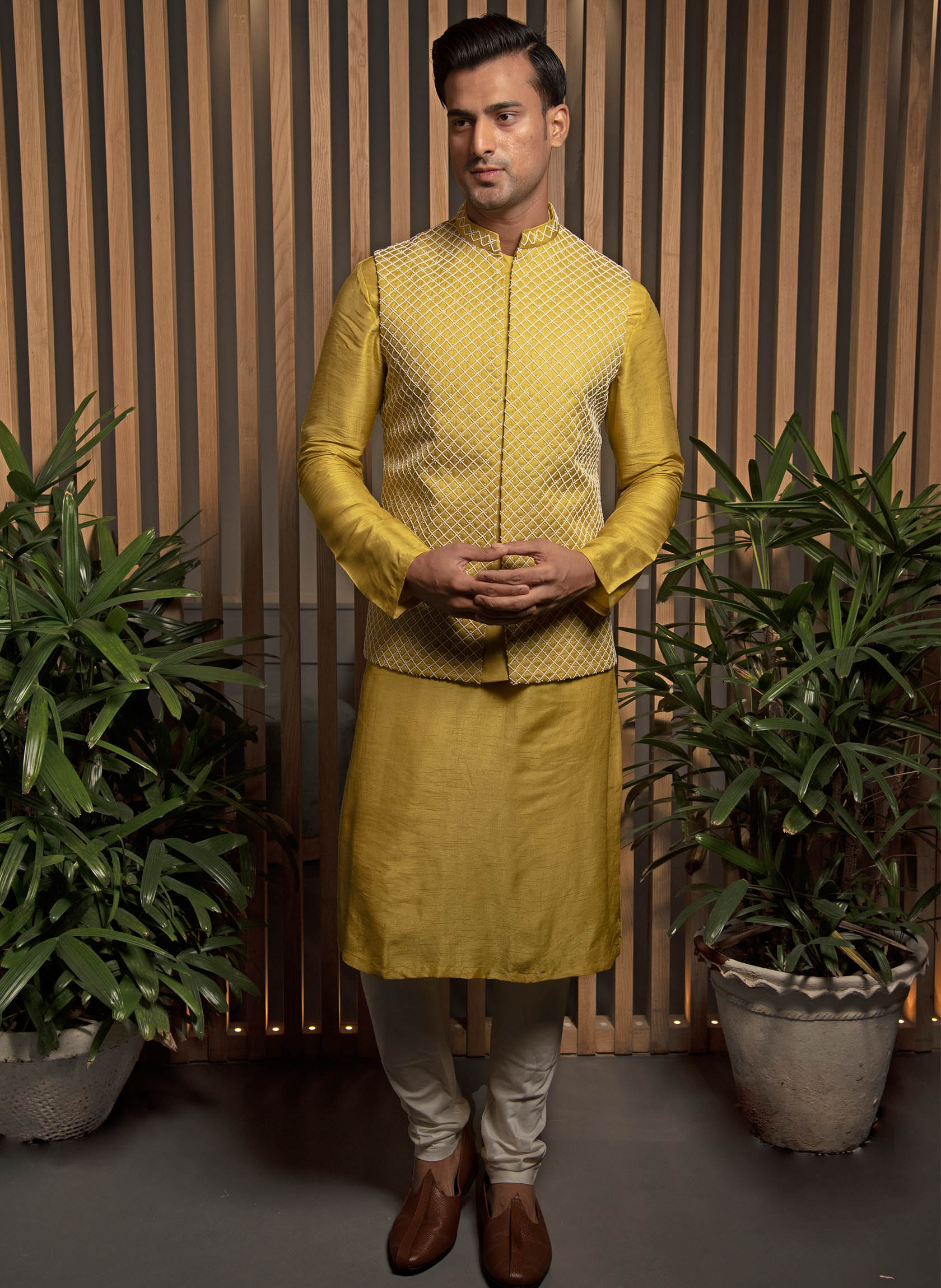 warm-olive-embroidered-bandi-with-kurta-set