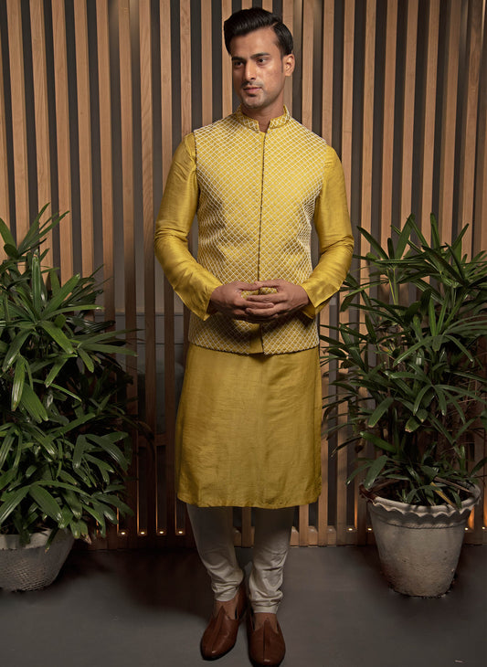 warm-olive-embroidered-bandi-with-kurta-set
