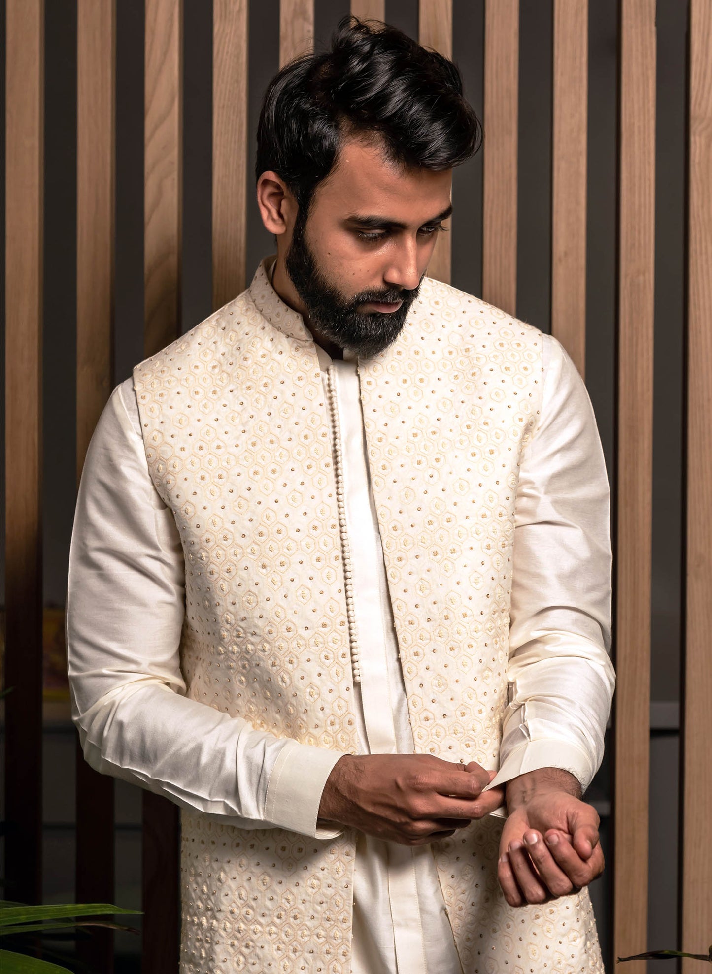 Ivory Embroidered Long Jacket with Kurta Set