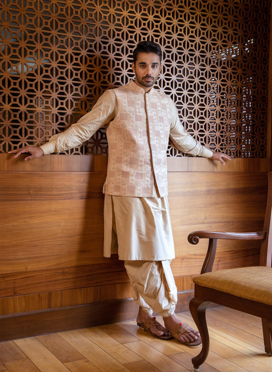 fawn-hand-embroidered-jacket-with-kurta-and-dhoti