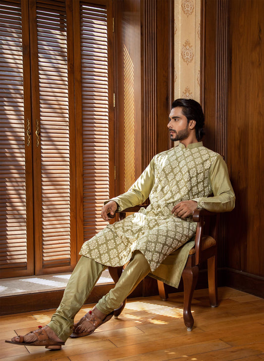 green-floral-embroidered-kurta-set
