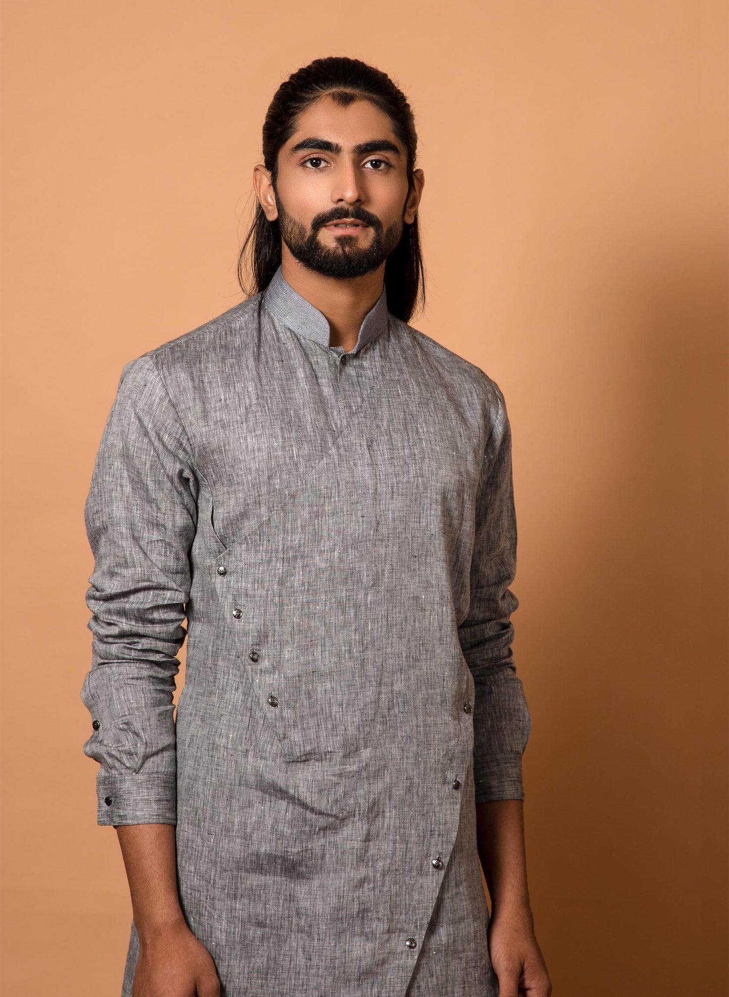 grey-linen-kurta-set