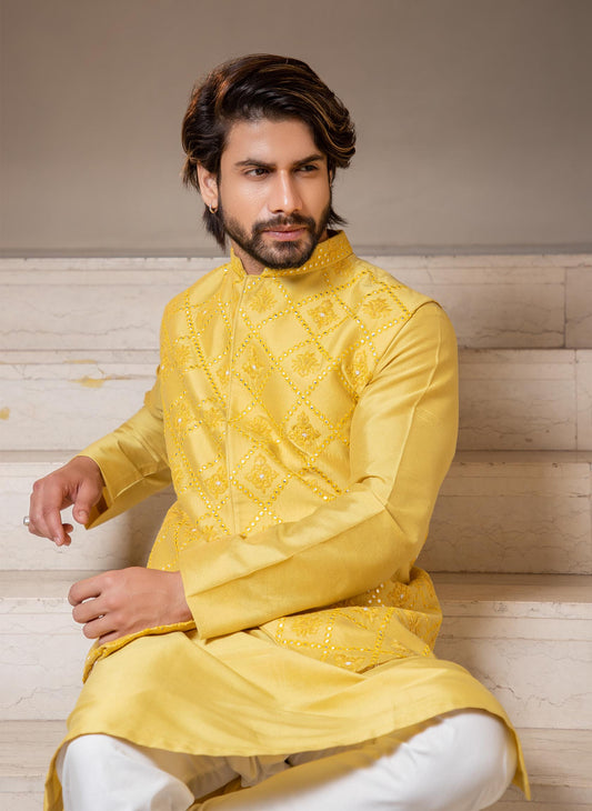 lemon-yellow-mirror-jacket-with-kurta-set