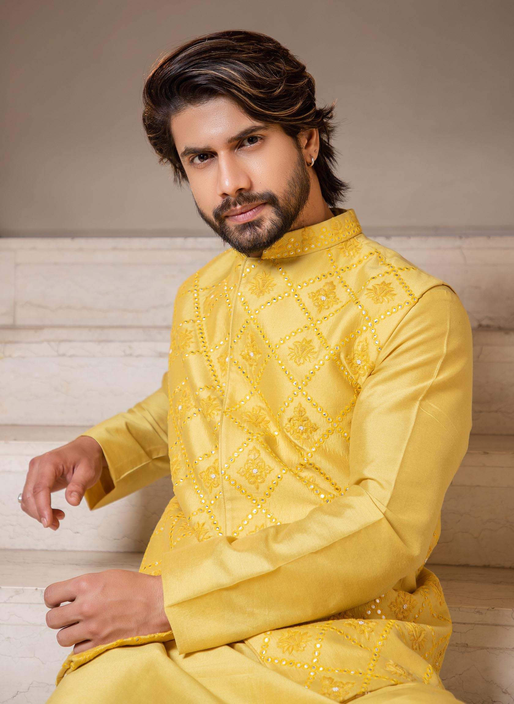 lemon-yellow-mirror-jacket-with-kurta-set