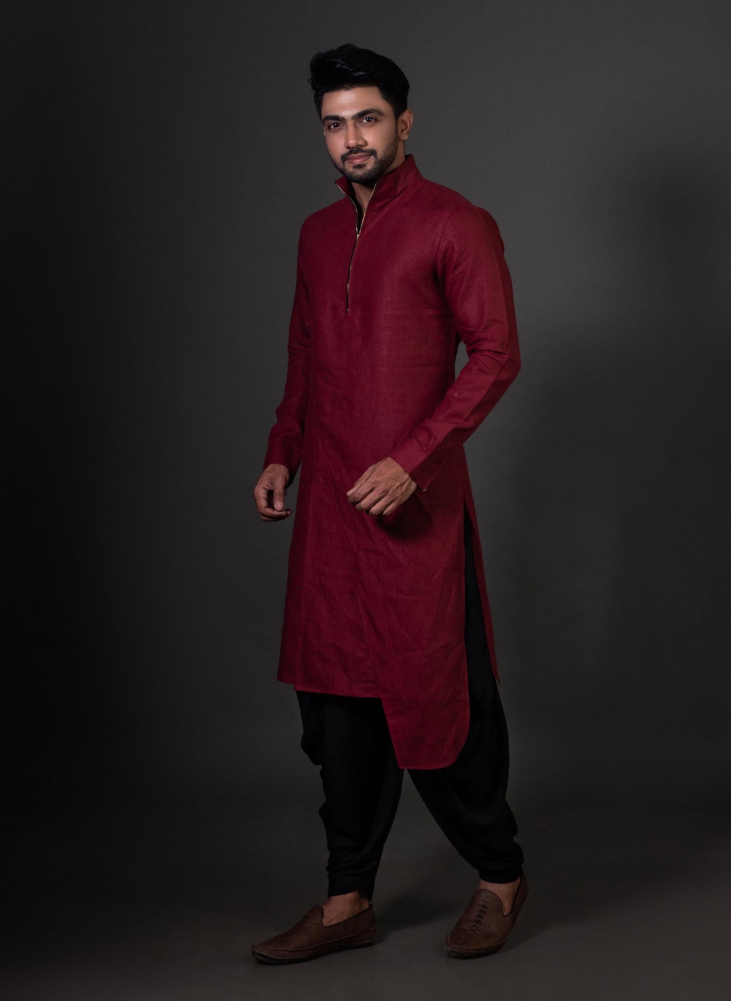 maroon-high-neck-kurta-set