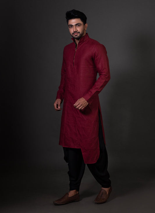maroon-high-neck-kurta-set