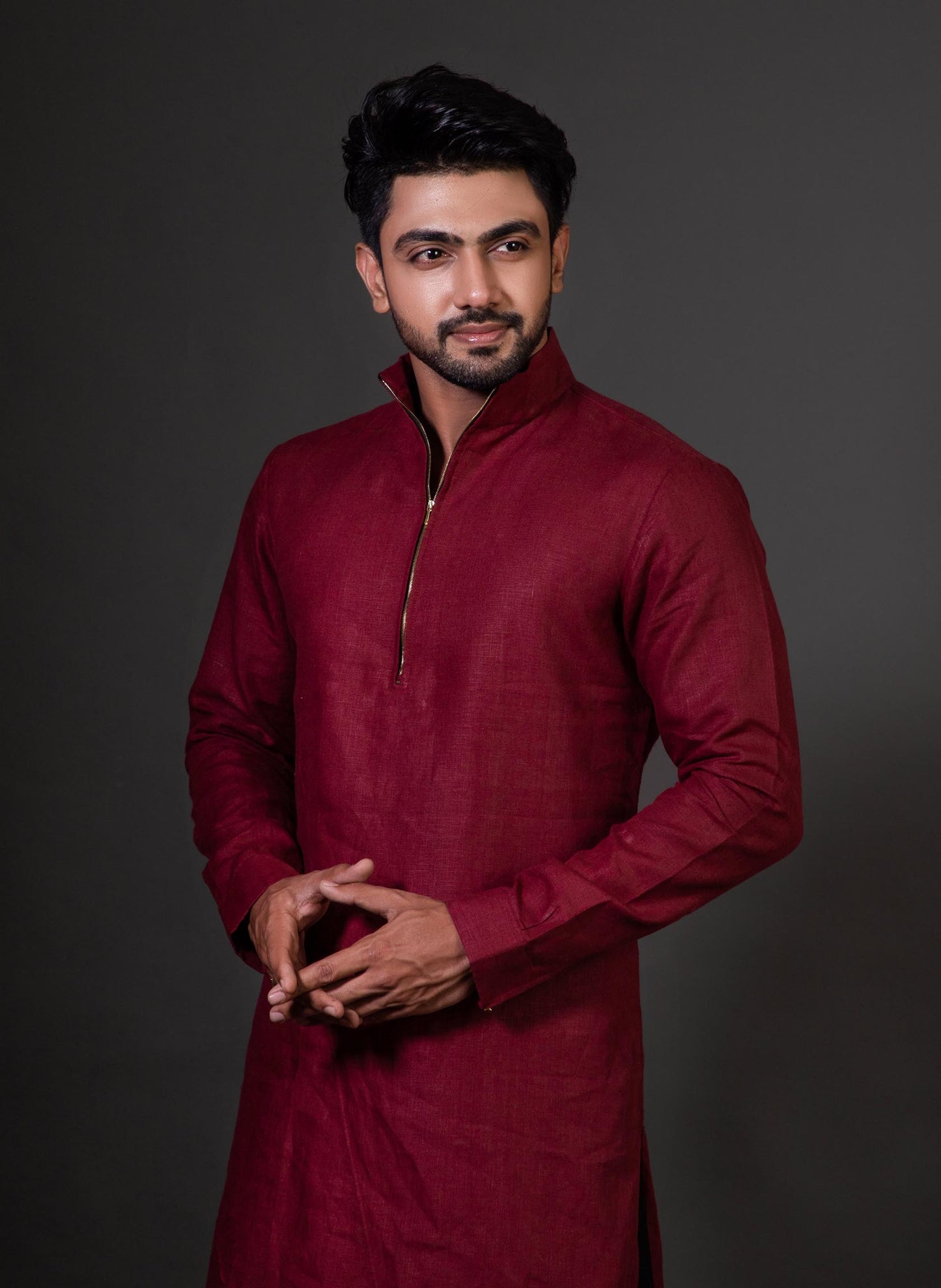 maroon-high-neck-kurta-set