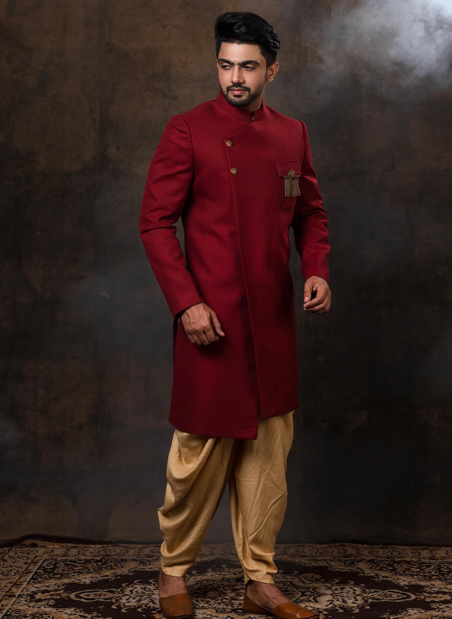 maroon-textured-bandhgala-set