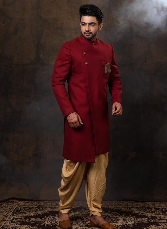 maroon-textured-bandhgala-set