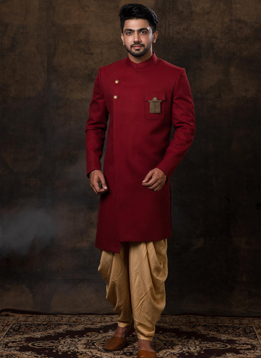 maroon-textured-bandhgala-set