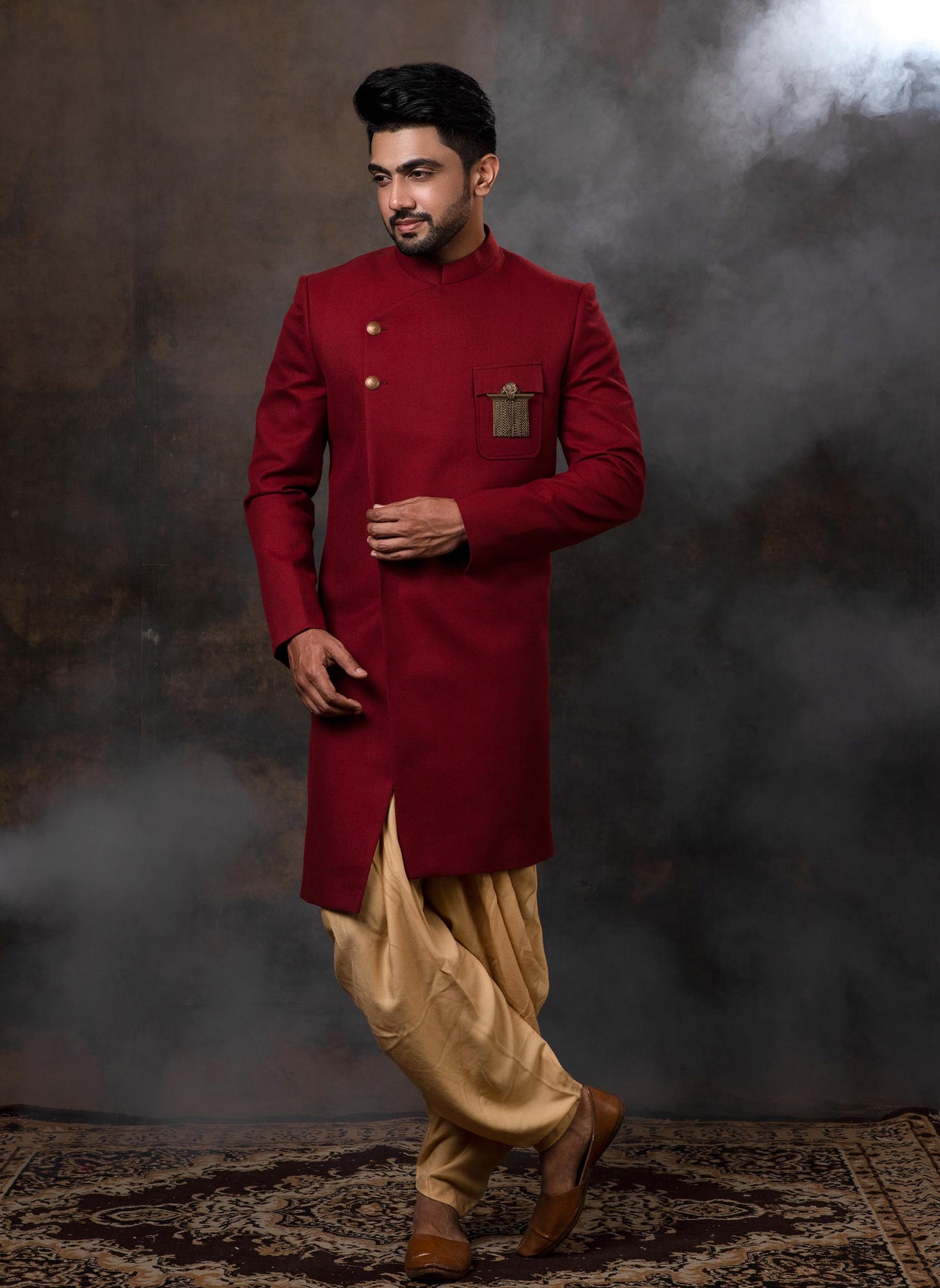 maroon-textured-bandhgala-set