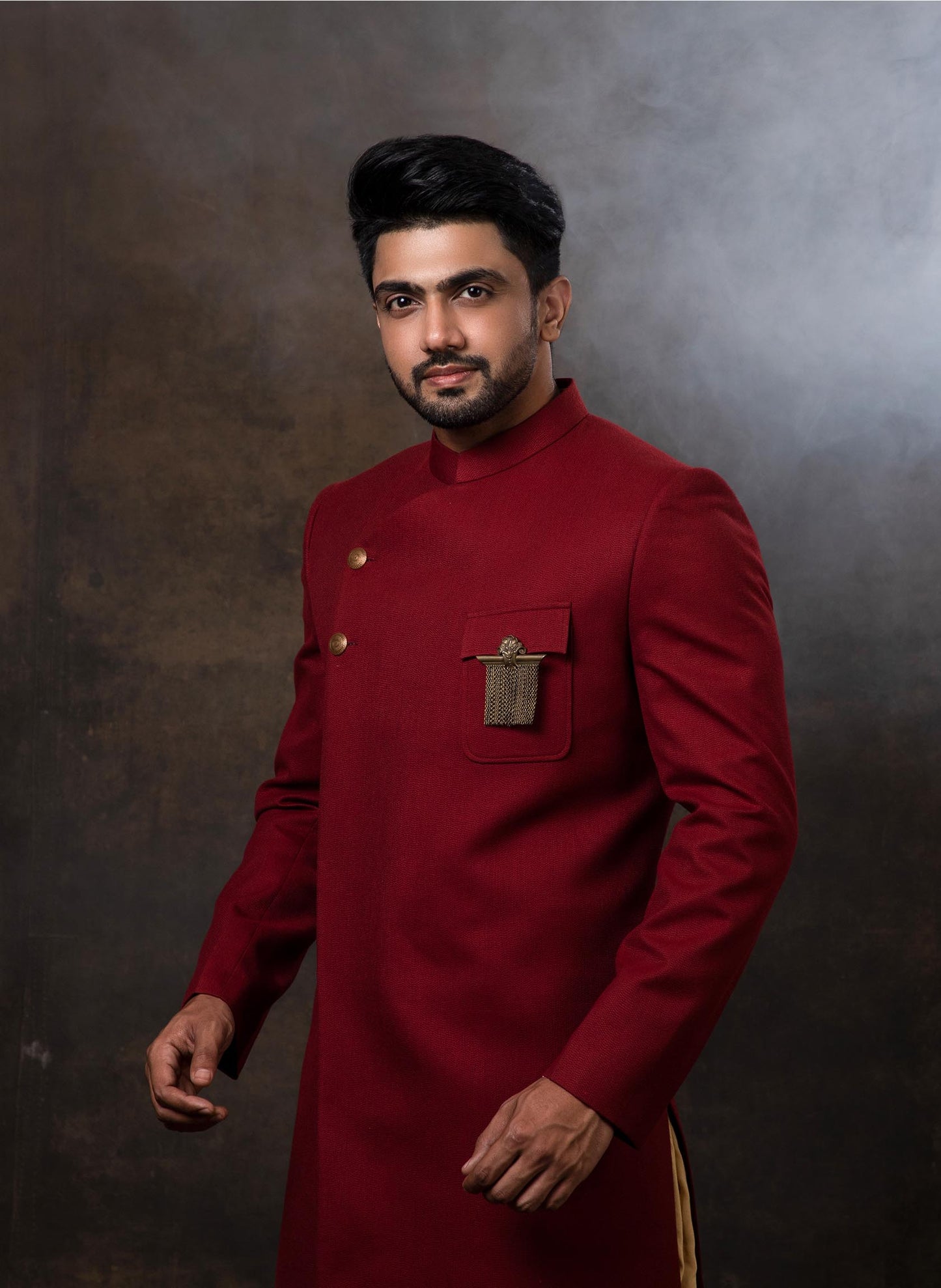 maroon-textured-bandhgala-set