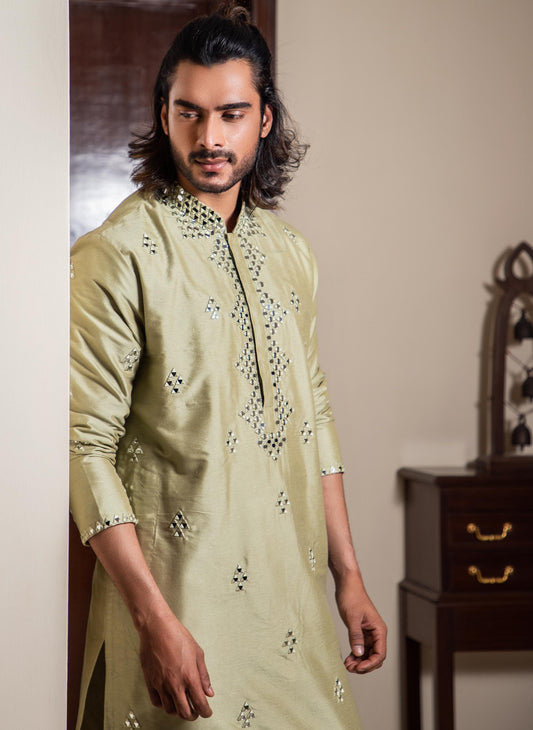 mehendi-green-mirror-work-kurta-set