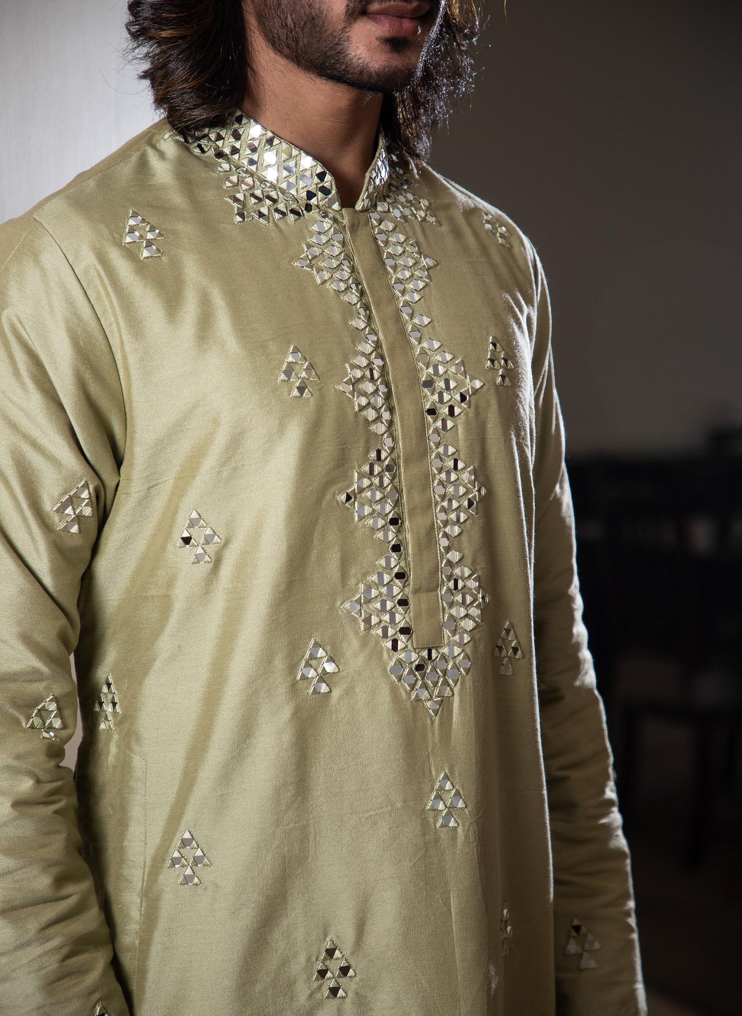 mehendi-green-mirror-work-kurta-set