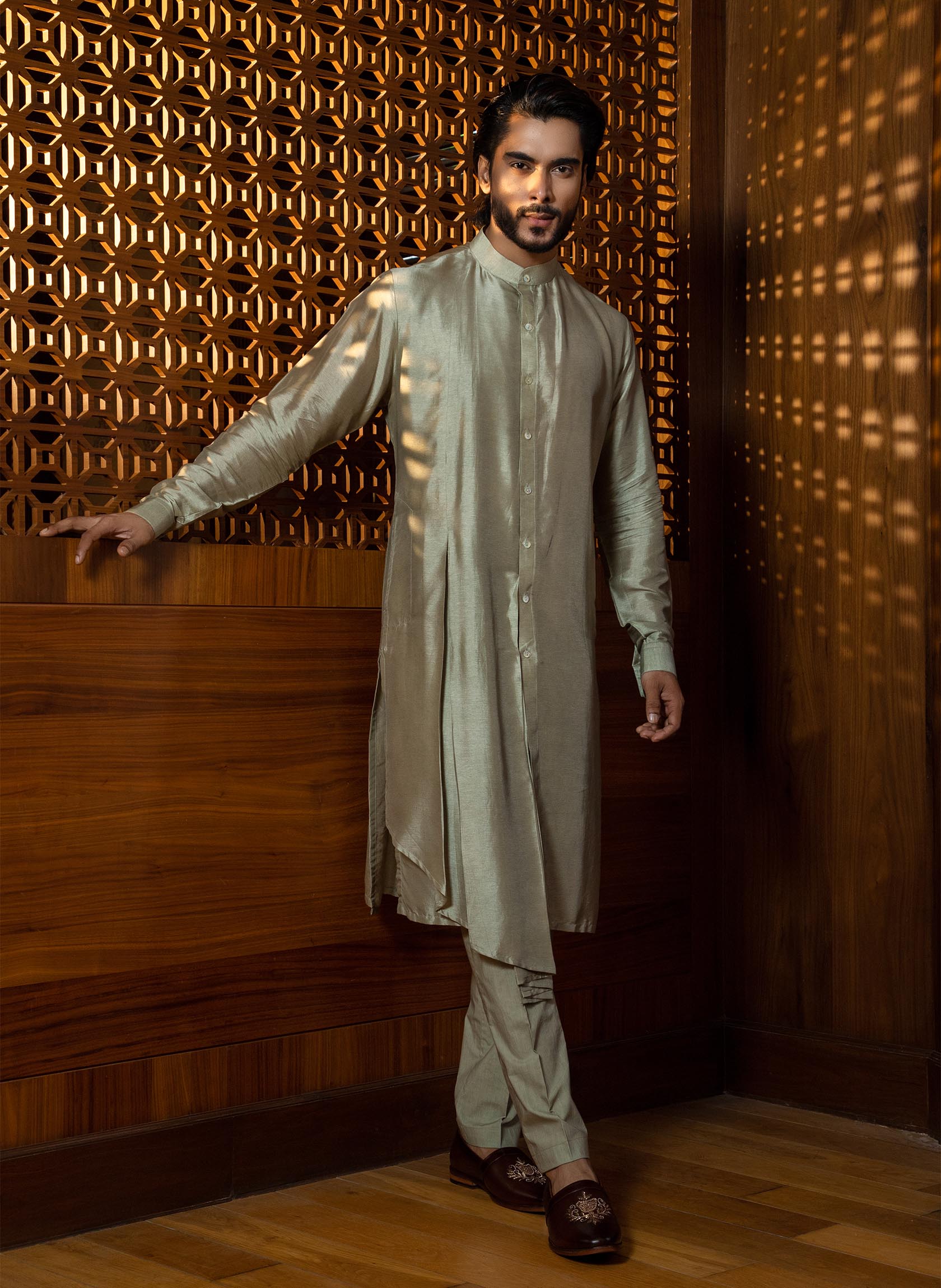mustard-silk-jacket-with-pleated-kurta-set