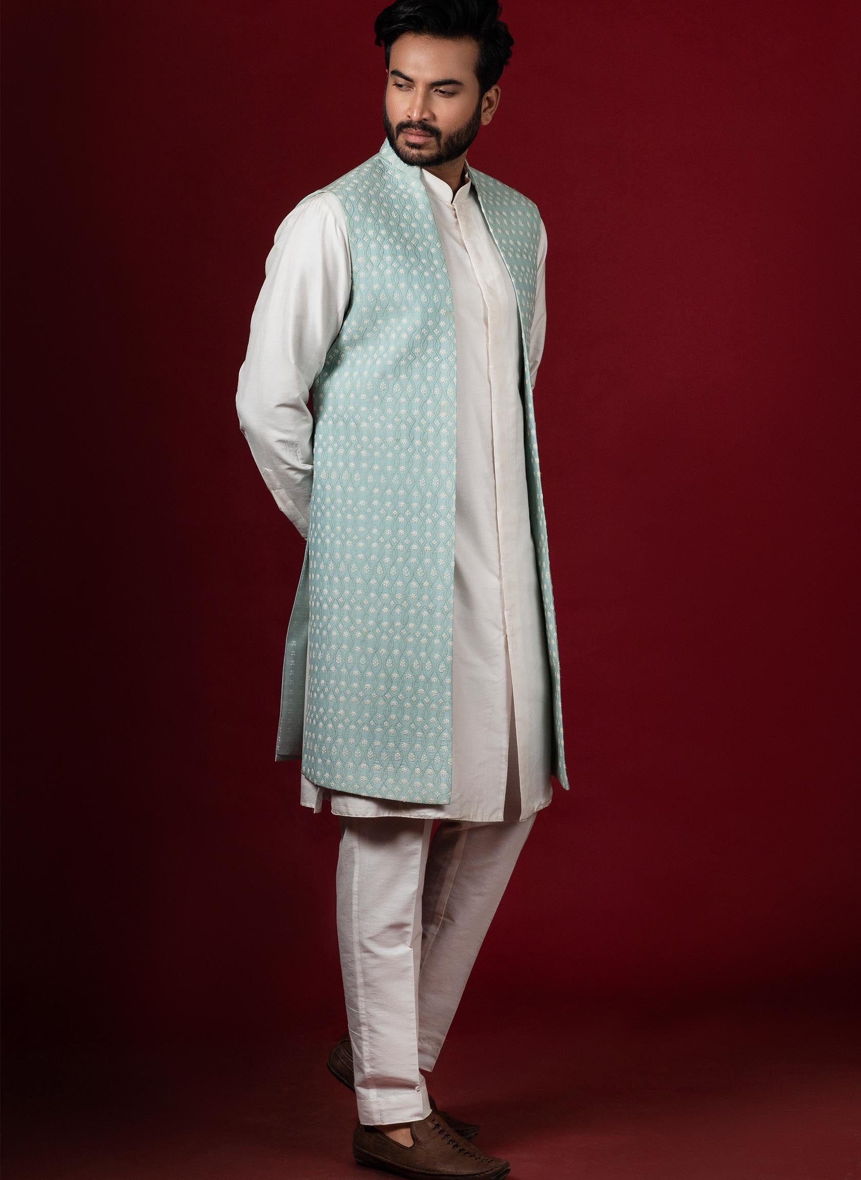 off-white-kurta-with-aqua-long-jacket