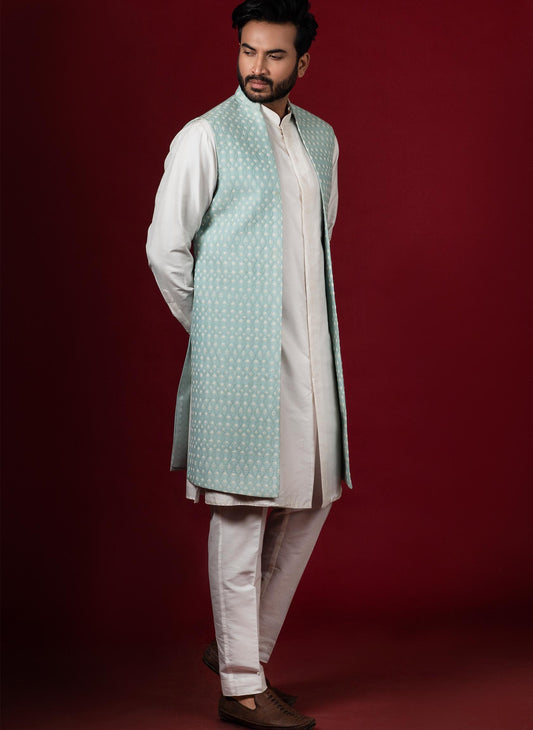 off-white-kurta-with-aqua-long-jacket