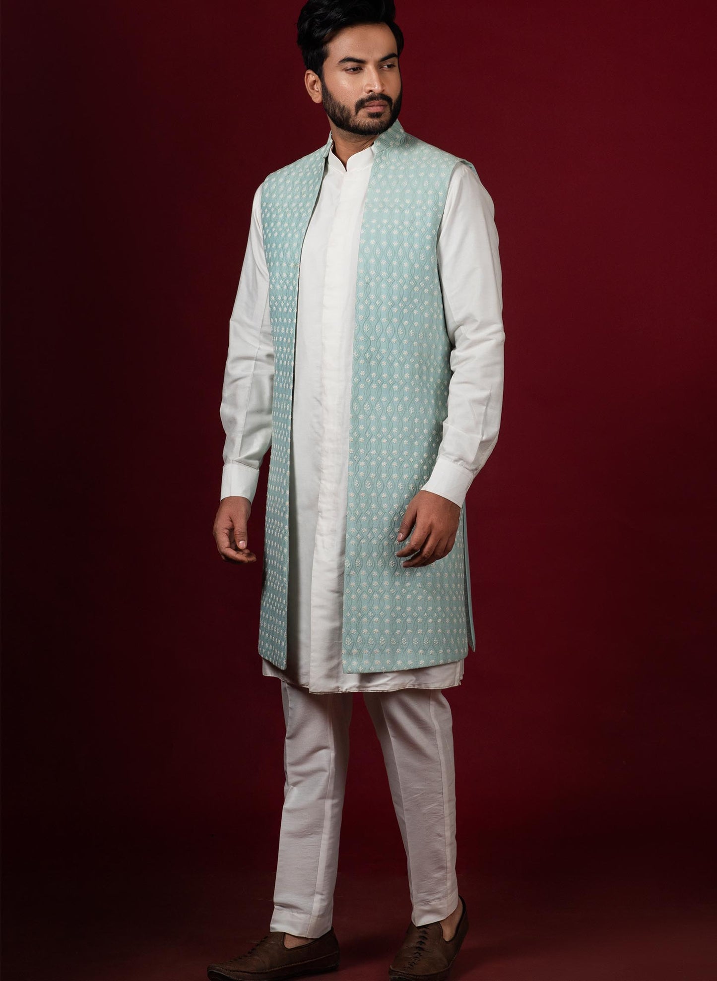 off-white-kurta-with-aqua-long-jacket