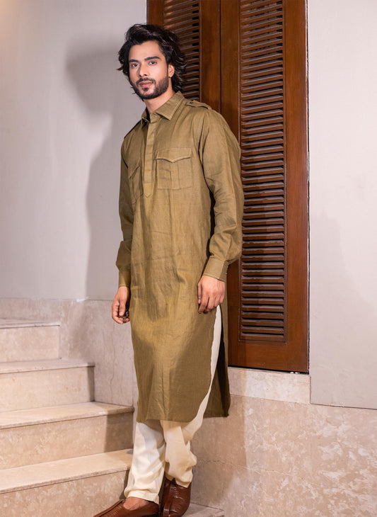 olive-pathan-kurta-with-salwar