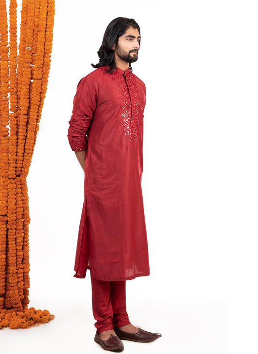 red-mirror-kurta-set