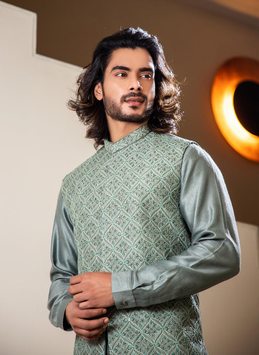 grey-silk-blend-embroidered-bundi-and-draped-kurta-set