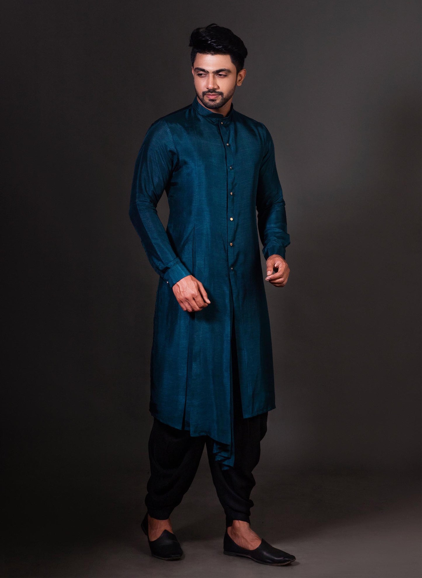 teal-indo-western-kurta-set