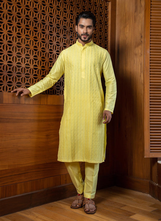 yellow-pintuck-kurta-set