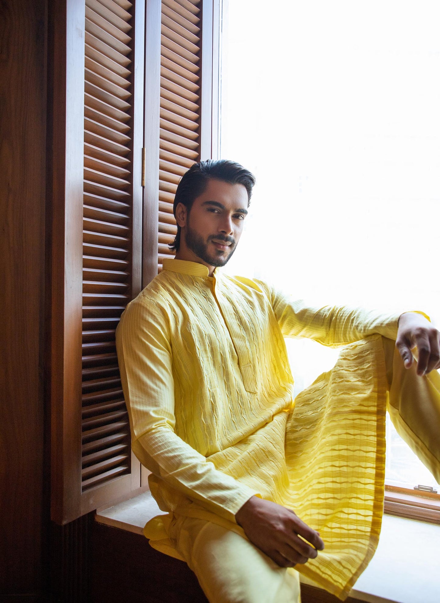 yellow-pintuck-kurta-set