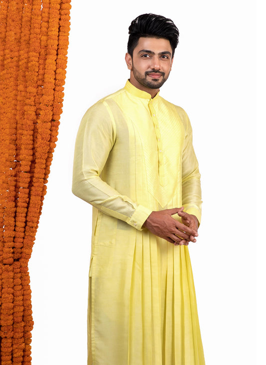 yellow-pleated-kurta-set