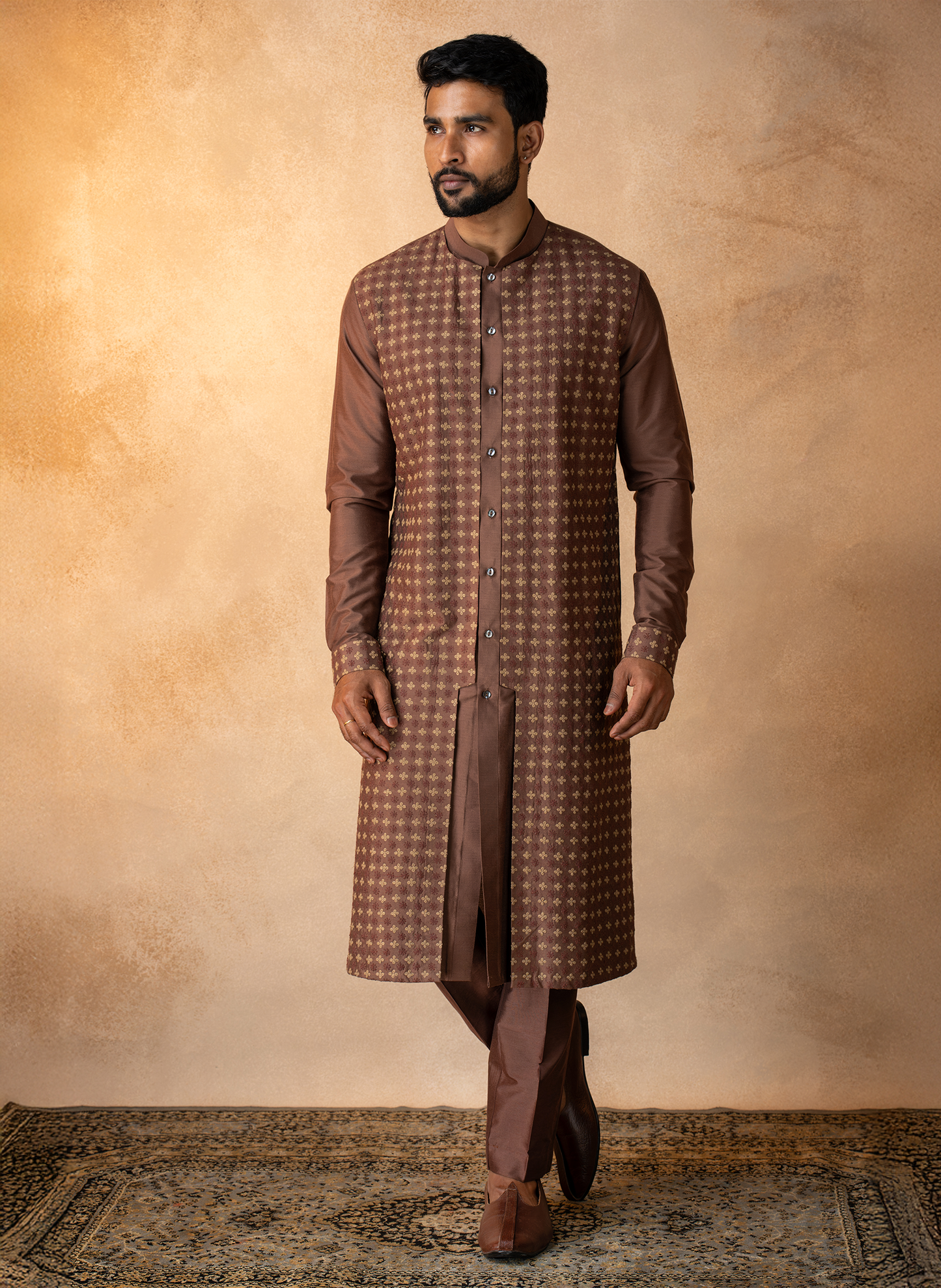 Brown Embroidered Kurta Set