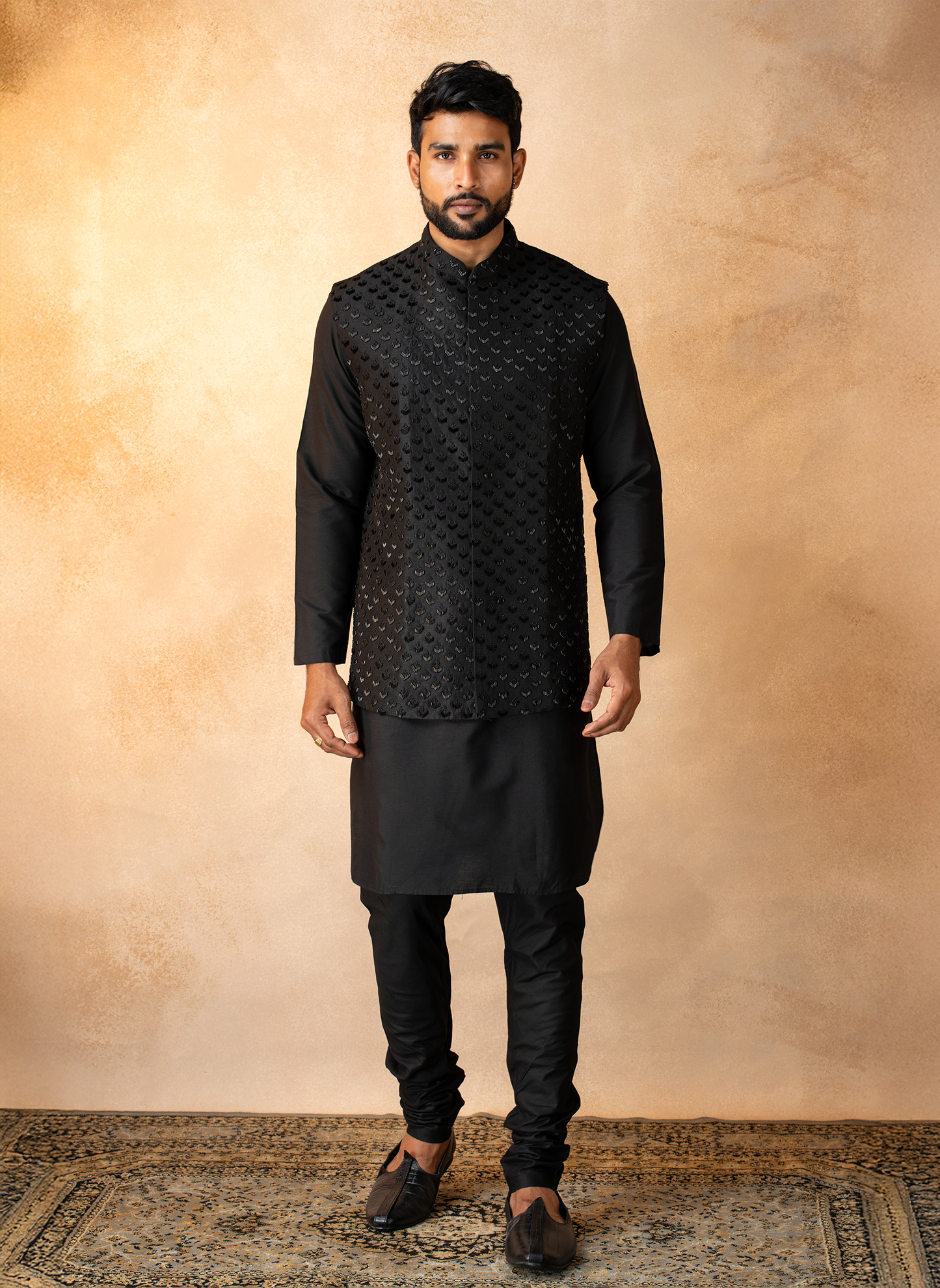 Black Cutdana Jacket set