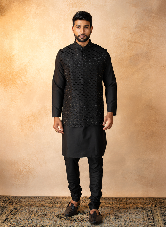 Black Cutdana Jacket set