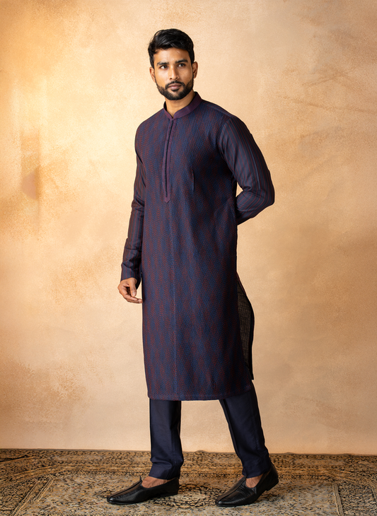 Navy Blue Dual Pintuck Kurta Set