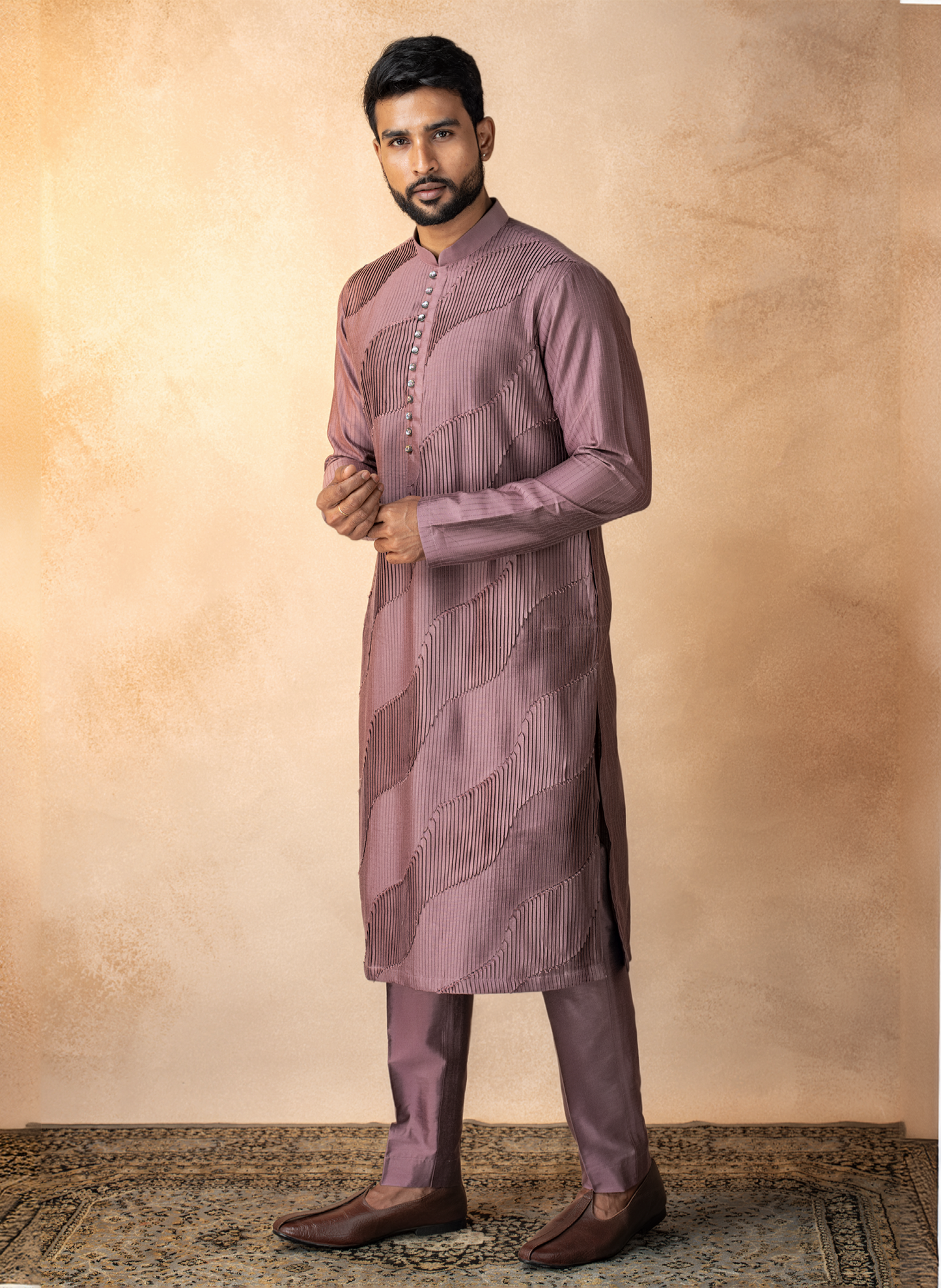Purple Waves Pintuck Kurta Set