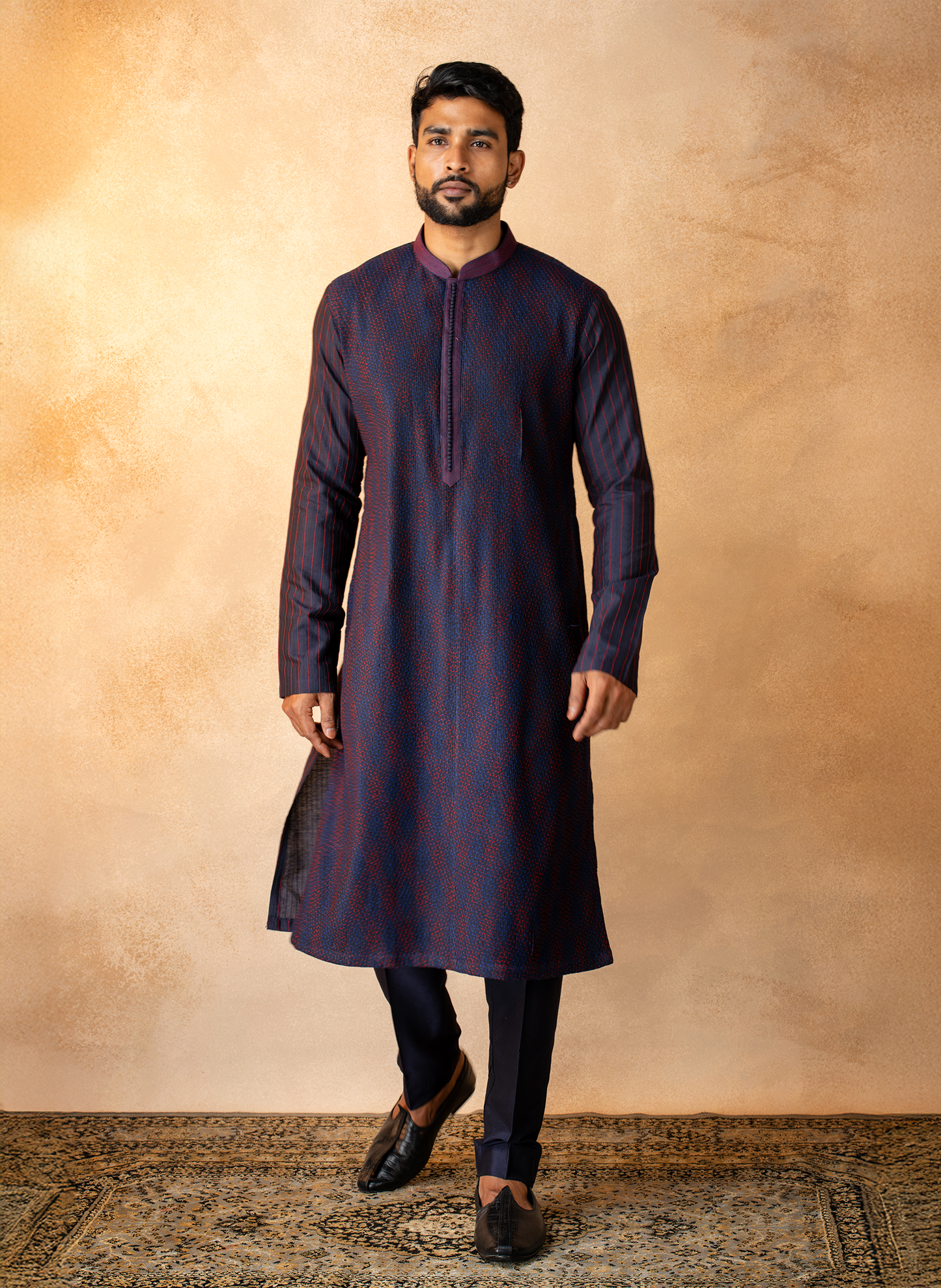 Navy Blue Dual Pintuck Kurta Set