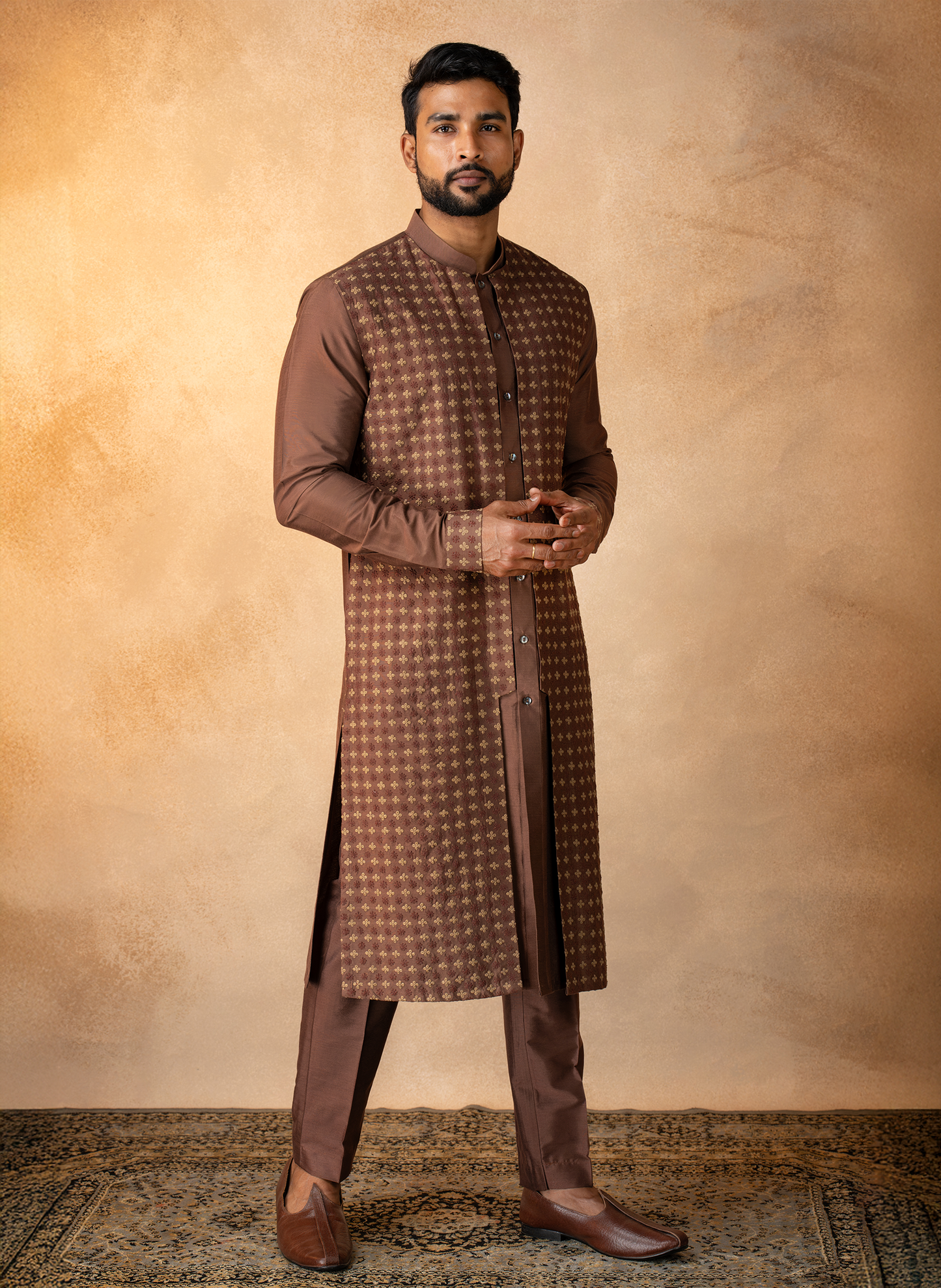 Brown Embroidered Kurta Set