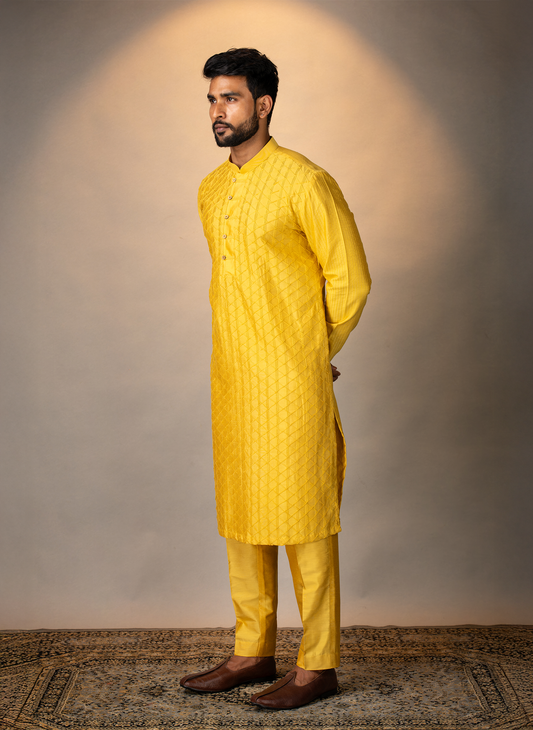Mustard Twist Pintuck Kurta Set