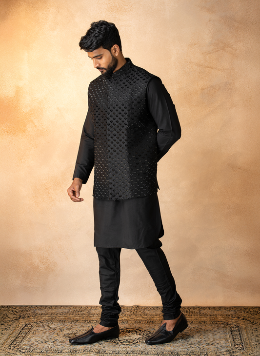 Black Cutdana Jacket set