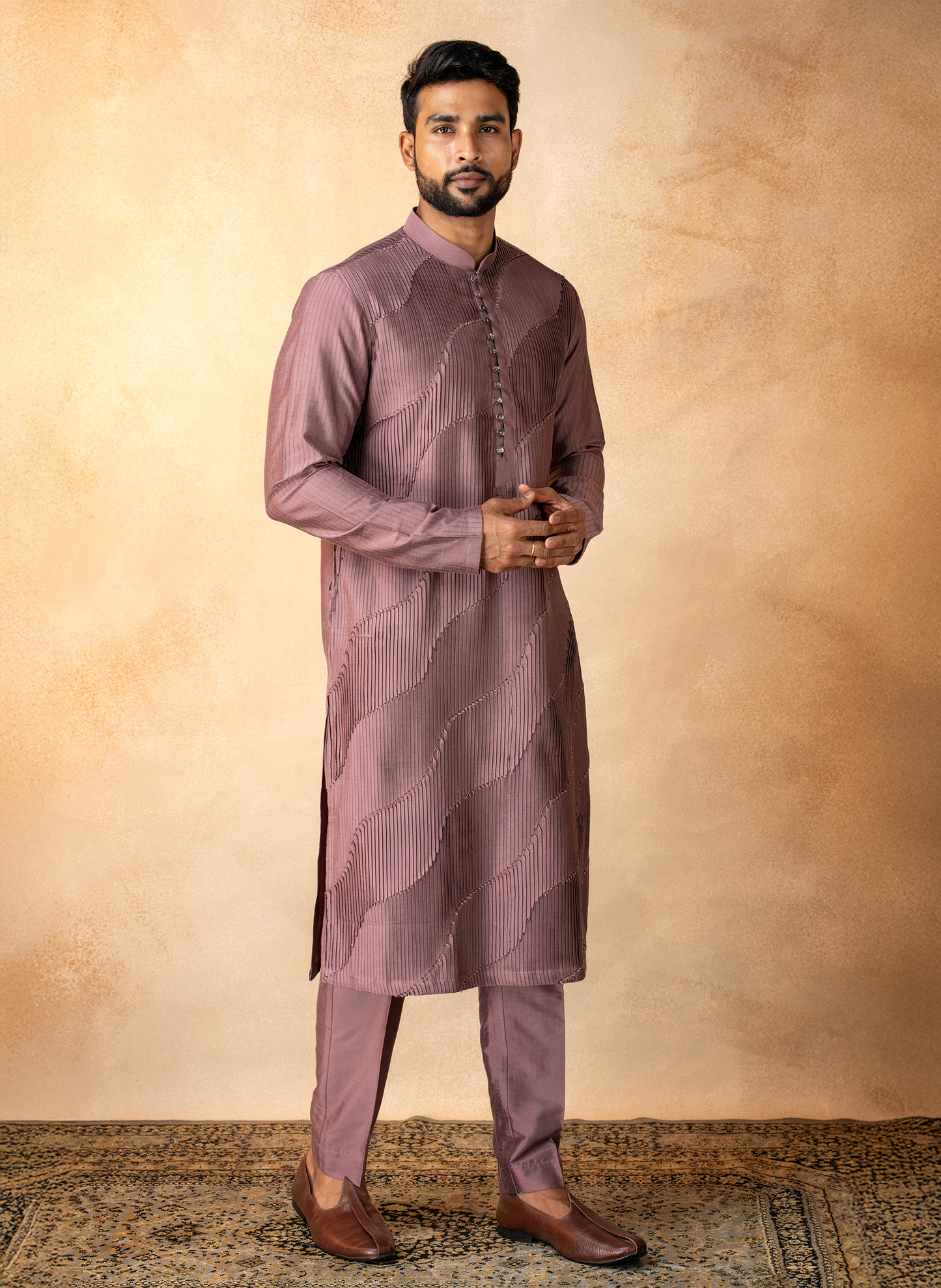 Purple Waves Pintuck Kurta Set