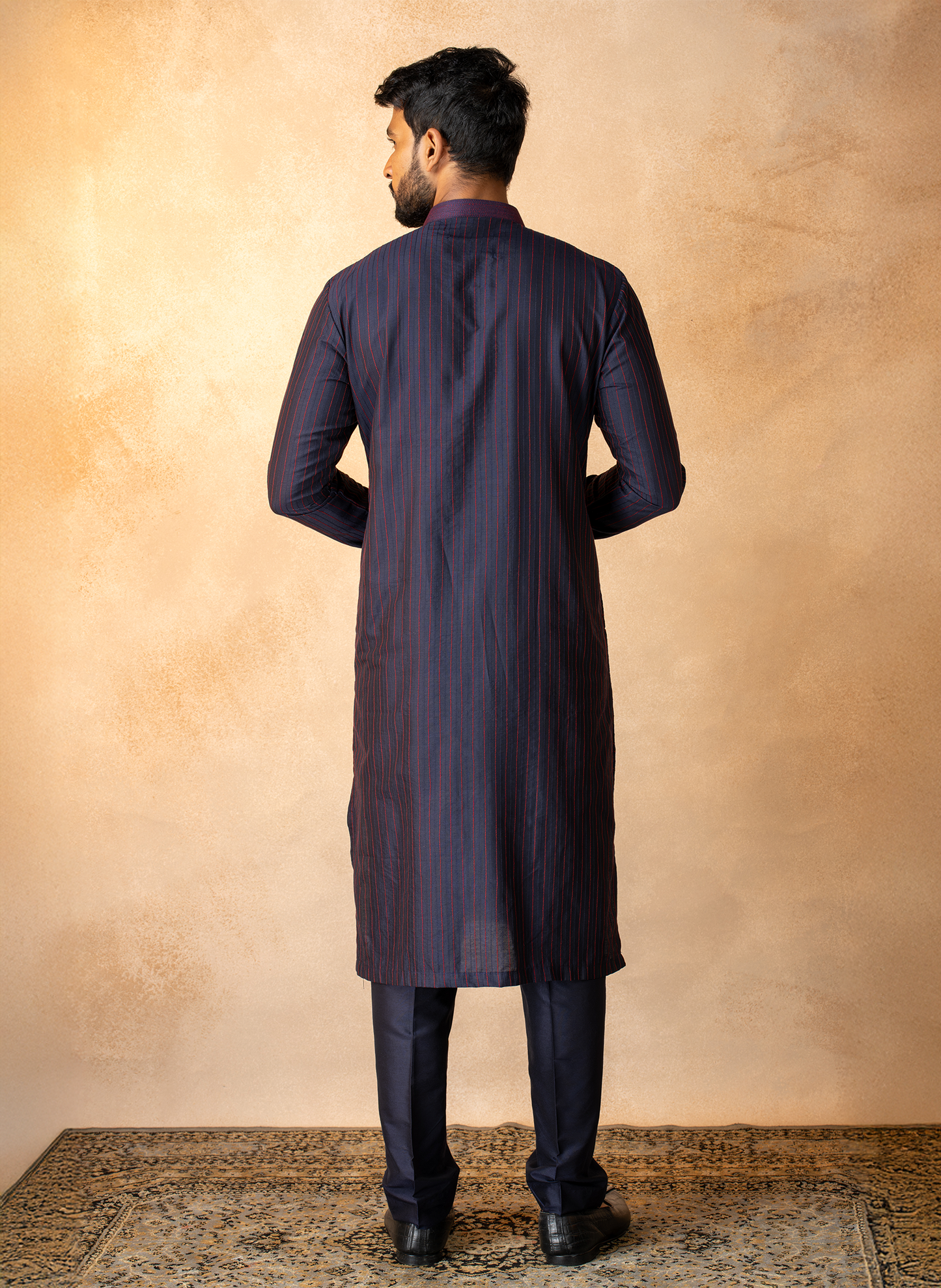 Navy Blue Dual Pintuck Kurta Set