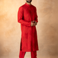 Red Chevron Pintuck Kurta Set