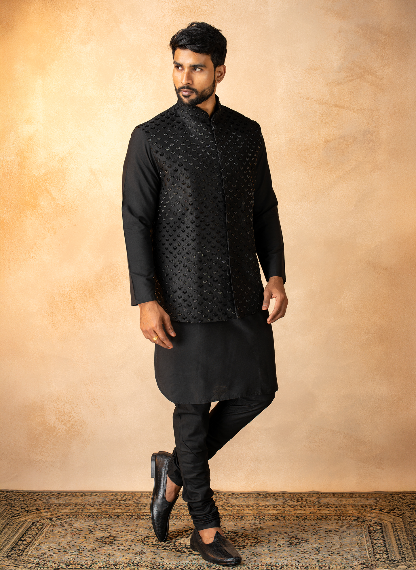 Black Cutdana Jacket set