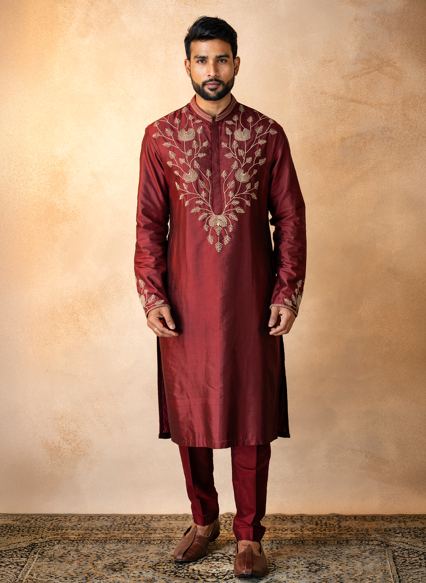 Maroon with Gold Tulips Kurta Set