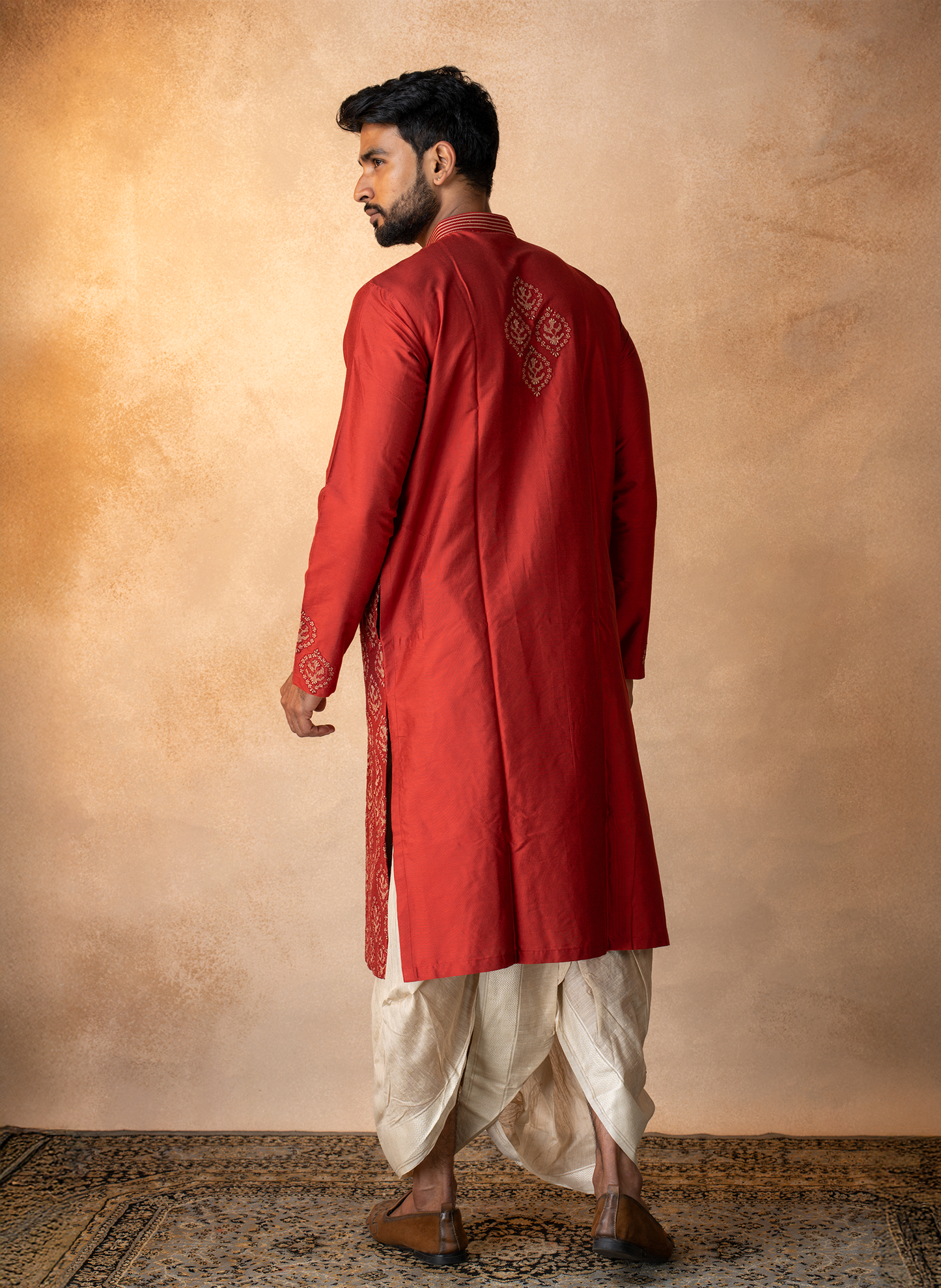 Red Embroidered Kurta Dhoti