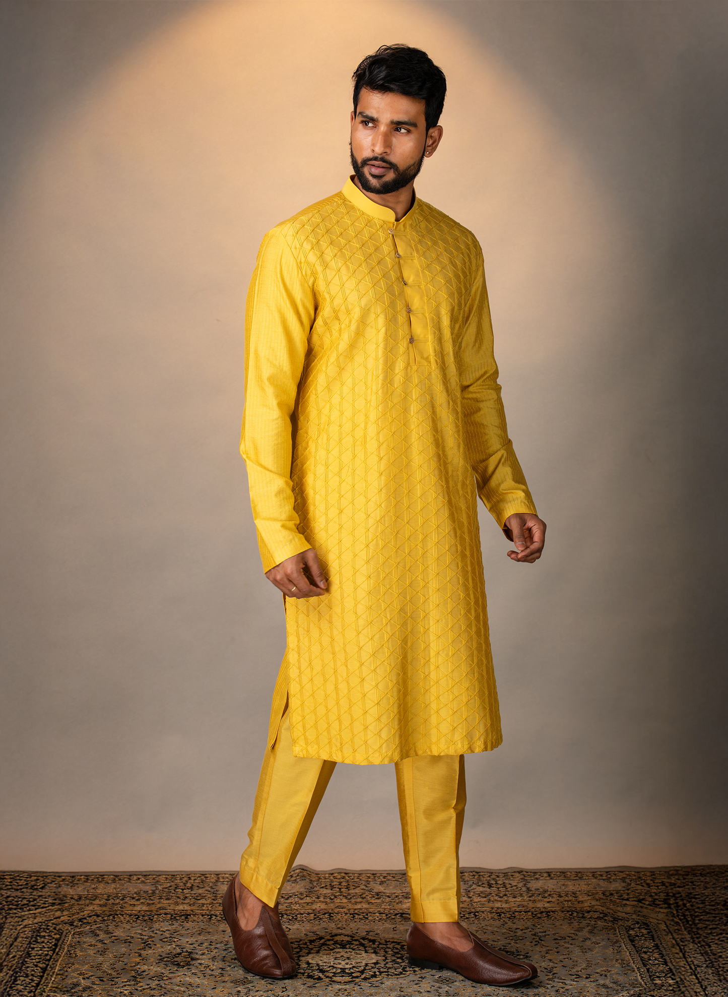 Mustard Twist Pintuck Kurta Set