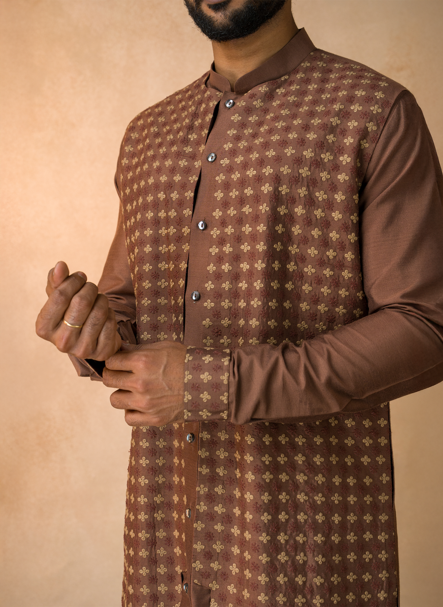 Brown Embroidered Kurta Set