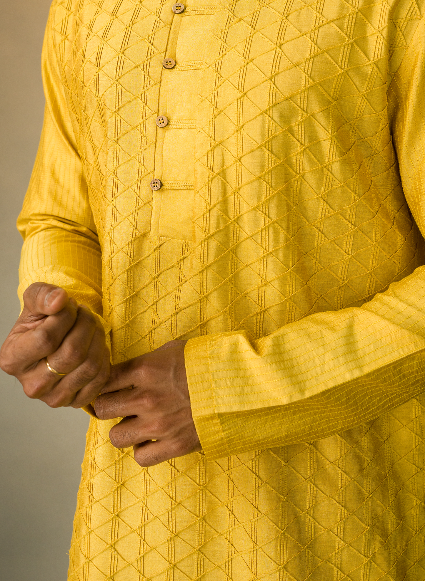 Mustard Twist Pintuck Kurta Set